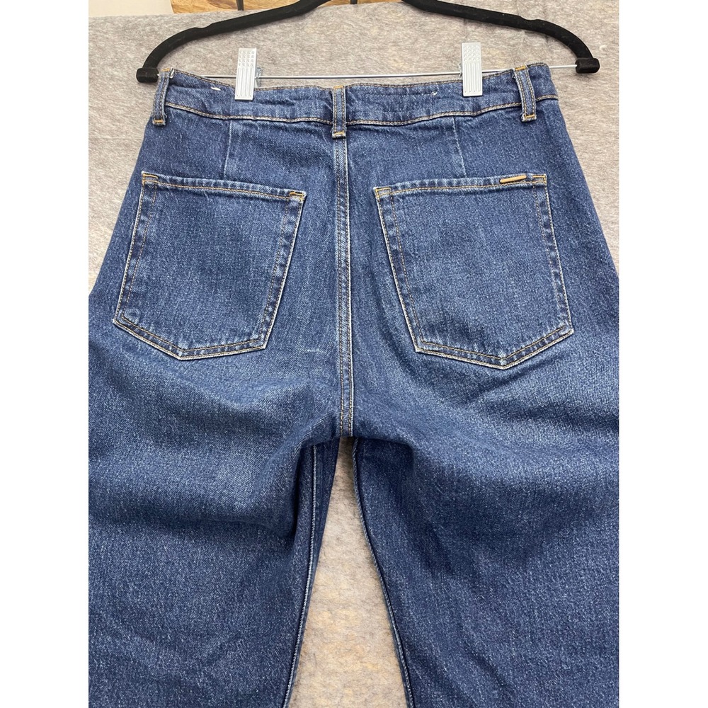 Zara Womens High Waisted Button Fly Straight Leg Patch Pocket Denim Jeans Blue - Picture 13 of 16
